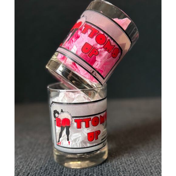 Vintage “Bottoms Up” Pin-Up Bar Glasses – Risqué 1950s Style Set of 2 (TWO) - Picture 6 of 9